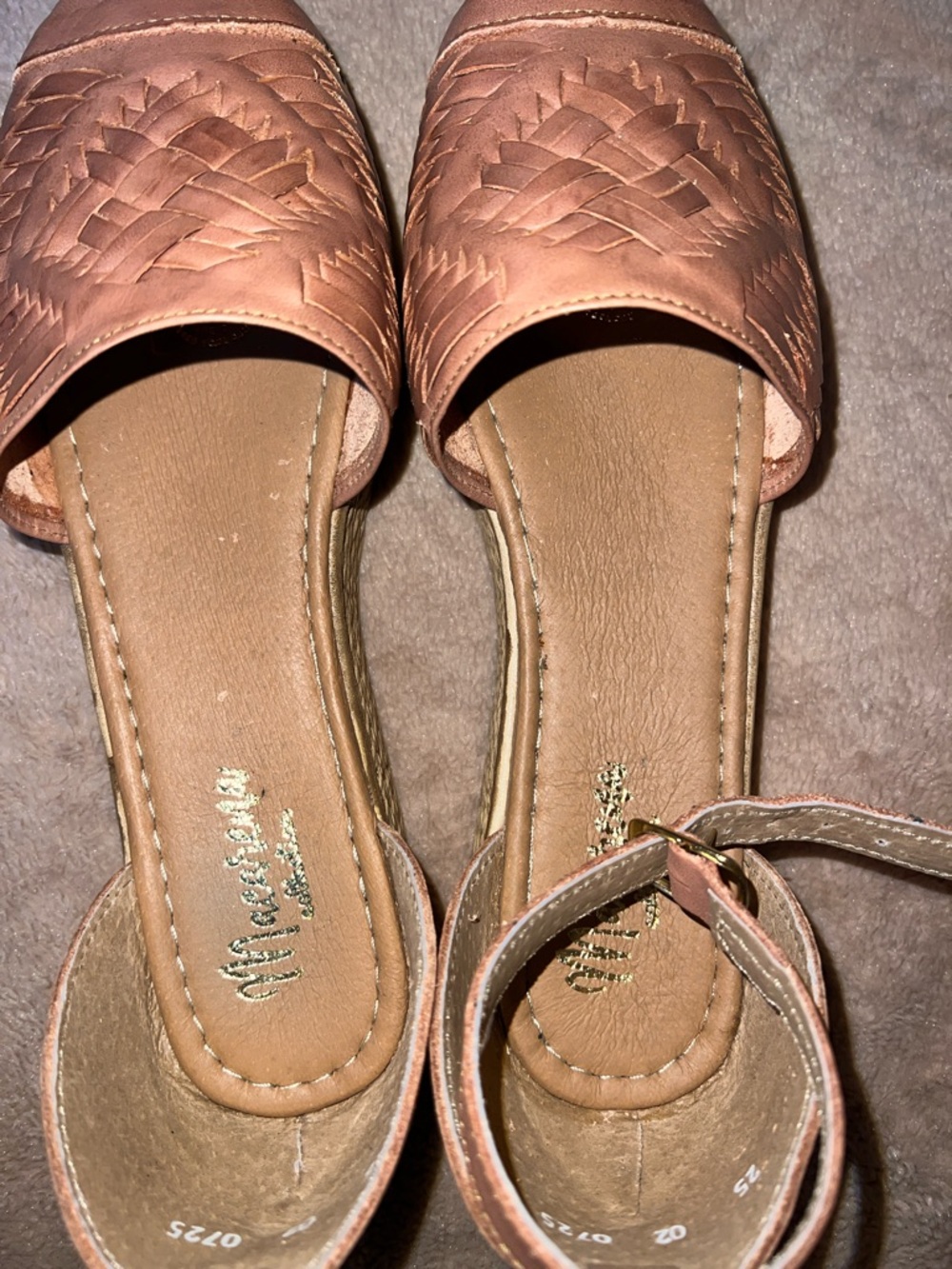 Macarena Collection Woven Ankle-Strap Women's Flats in Tan - Picture 3 of 5